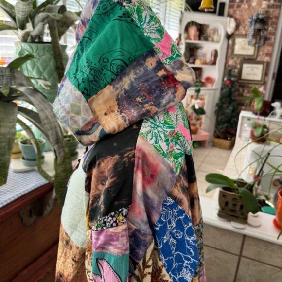 Hippie Patchwork Floral Embroidery Button Up Hooded Sweatshirt Size XXL - Picture 9 of 12